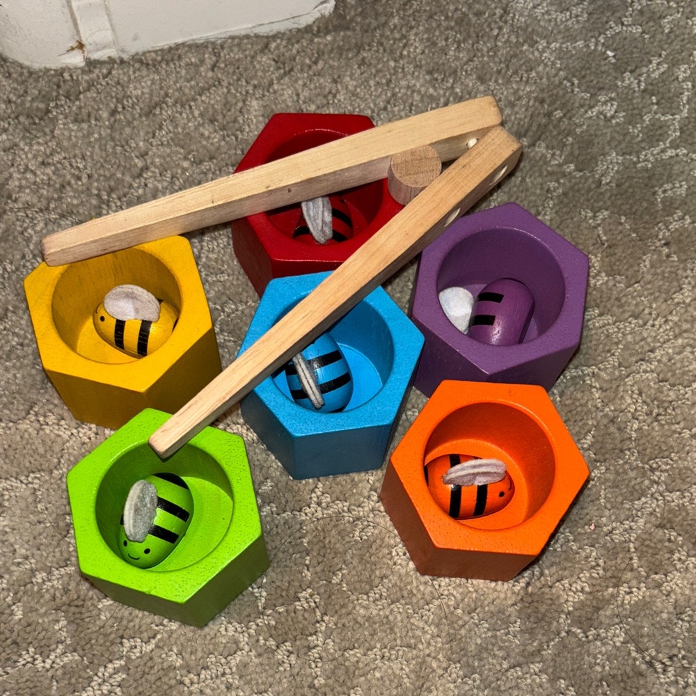 Colorful Wooden Bee Sorting Toy Set
